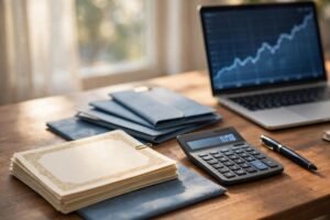 Stock market chart and investment documents — Ohio capital gains tax 2026